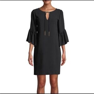 Trina Turk Black Shift Dress with Ruffle Sleeves & Gold Tassels Size XS NWOT